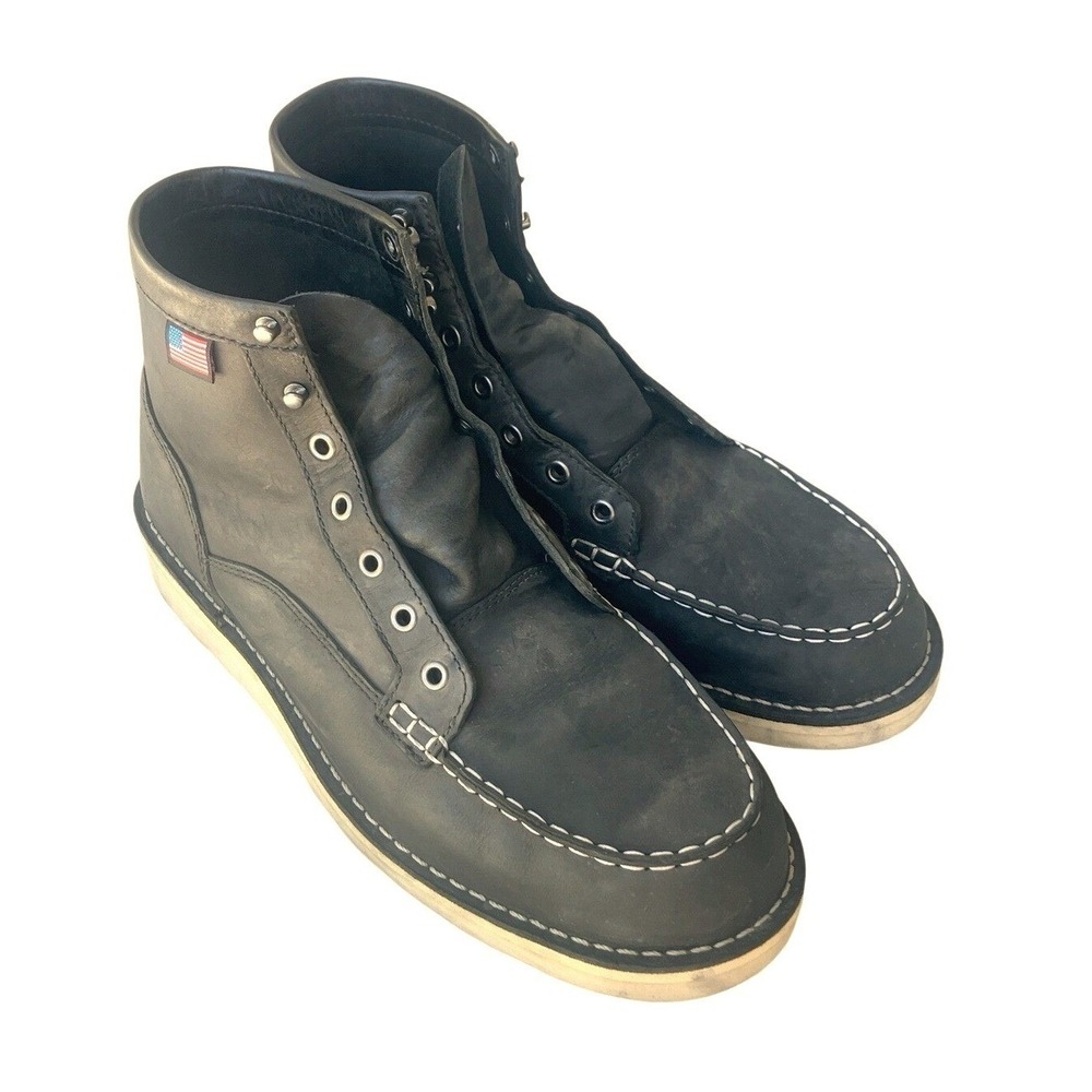Danner Men Work Boots 12 Black Bull Run Moc Toe 6 Leather USA Made 15568
